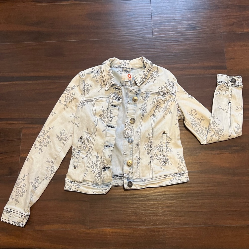 Guess floral Jean jacket size large